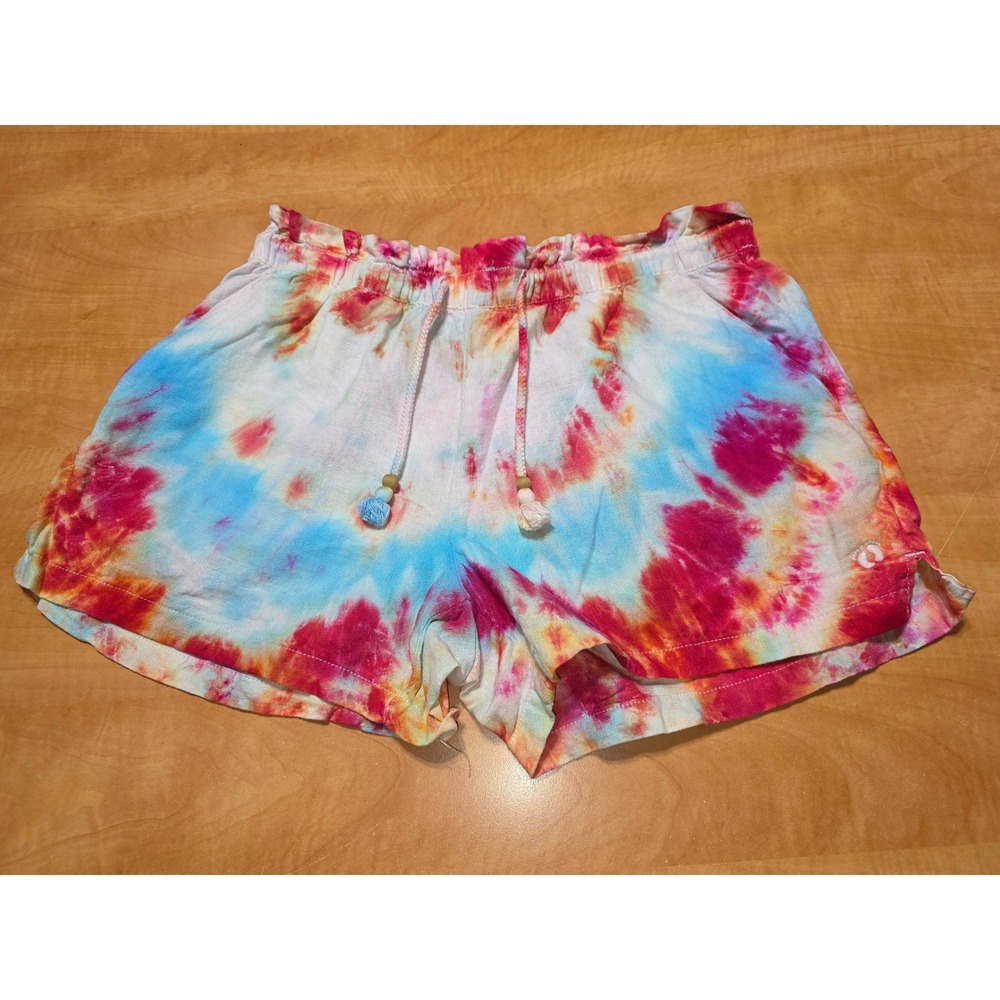 Hang Ten‎ Womens Tie Dye Linen Blend Shorts Pink Blue Elastic Waist Summer Small